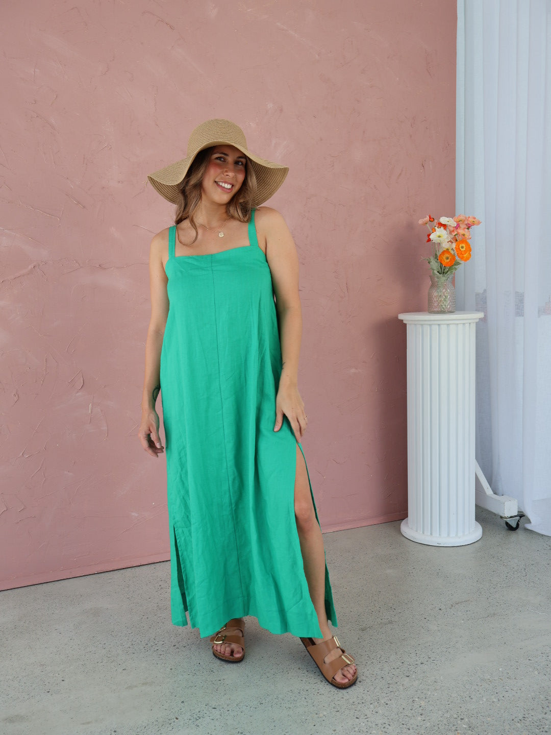 Mila Maxi Dress - Emerald Green Linen