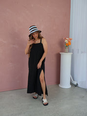 Mila Maxi Dress - Black Linen