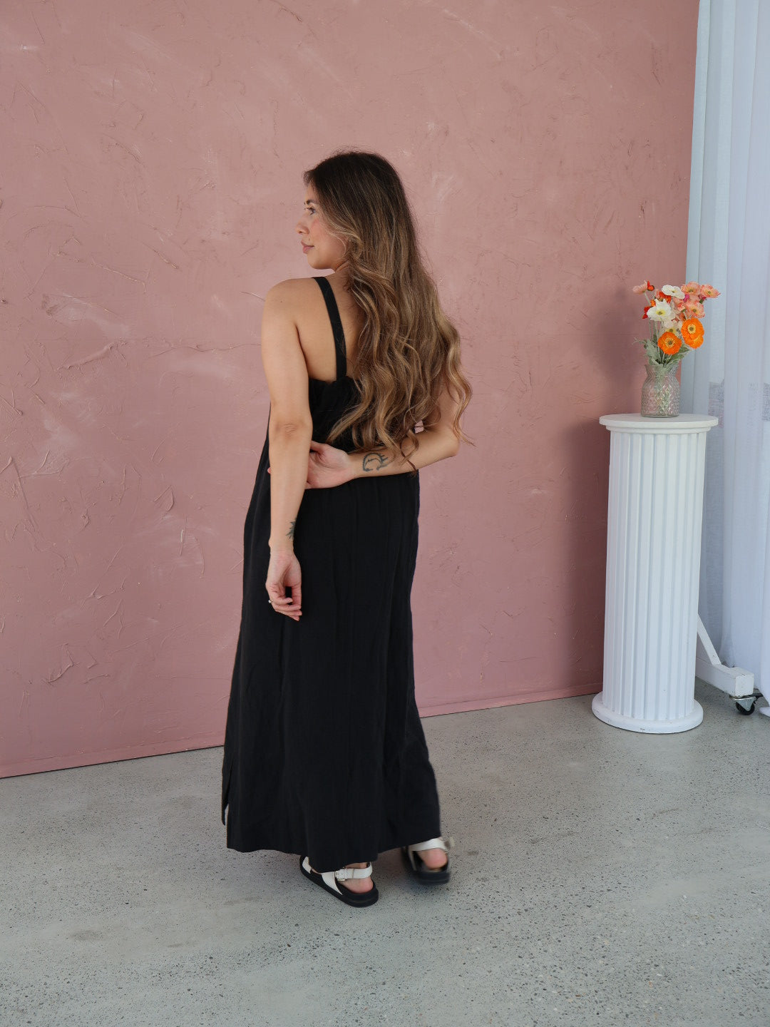 Mila Maxi Dress - Black Linen