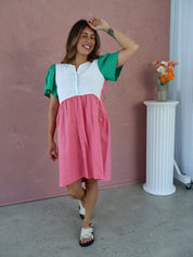 The Ella Dress - Pink + Green Linen