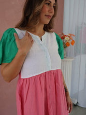 The Ella Dress - Pink + Green Linen