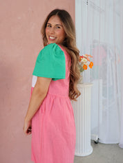 The Ella Dress - Pink + Green Linen