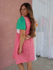 The Ella Dress - Pink + Green Linen