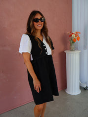 The Ella Dress - Black + White Linen