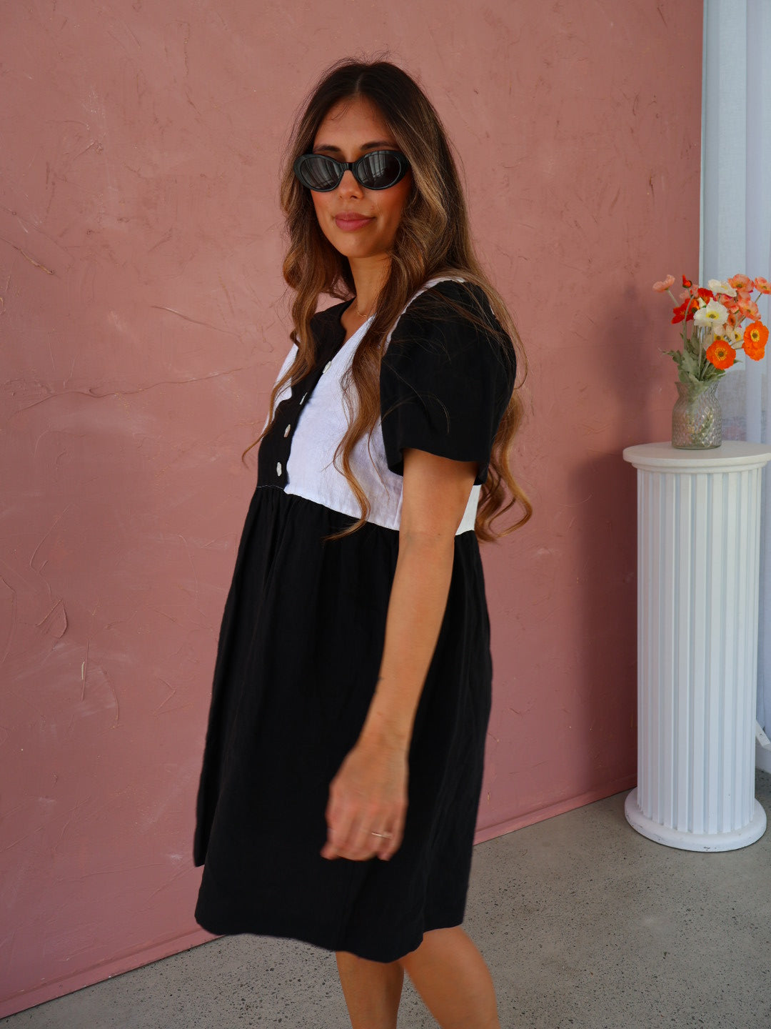The Ella Dress - Black + White Linen