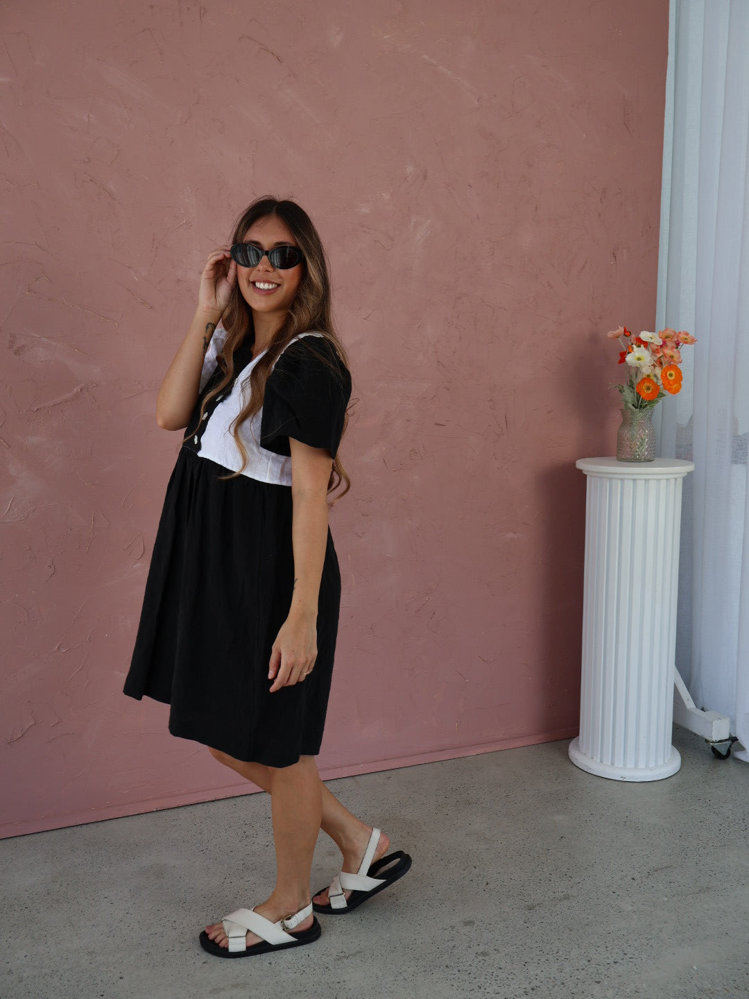 The Ella Dress - Black + White Linen