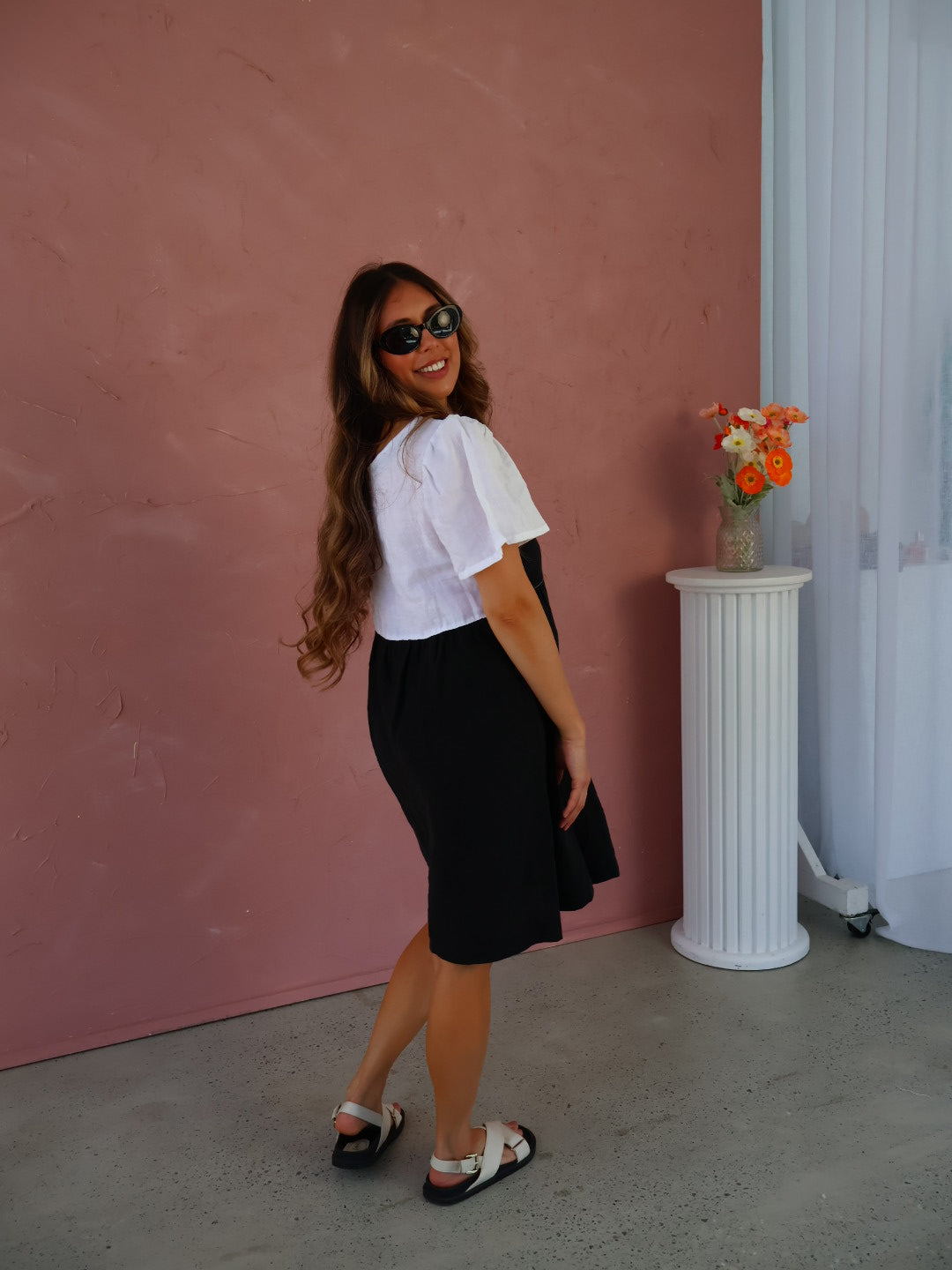 The Ella Dress - Black + White Linen