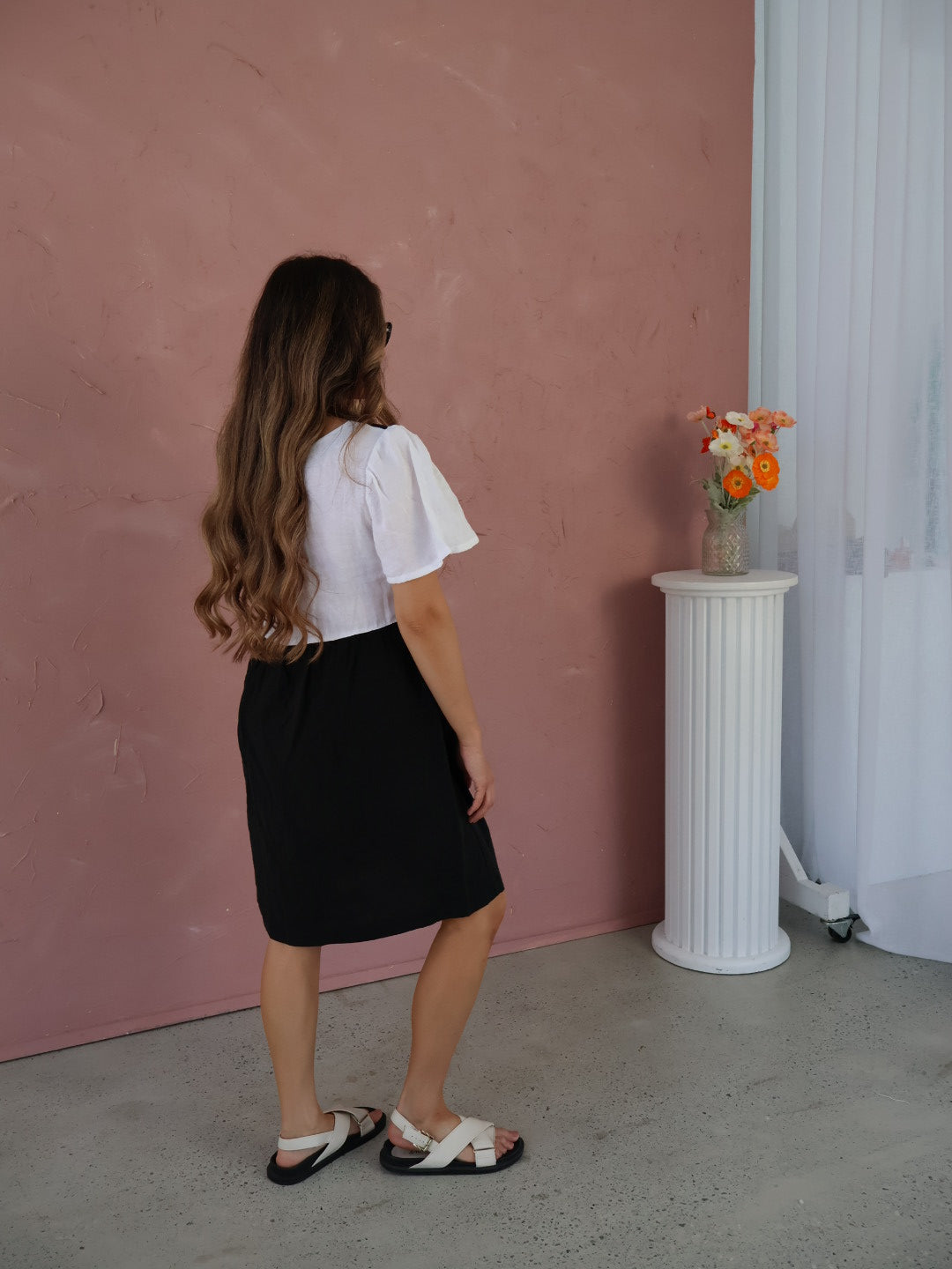 The Ella Dress - Black + White Linen
