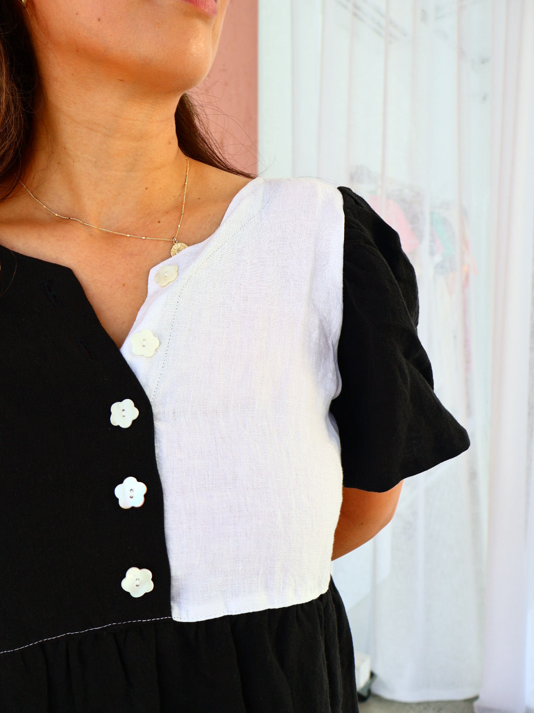 The Ella Dress - Black + White Linen