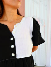The Ella Dress - Black + White Linen