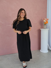Summer Side Spilt Skirt - Black Linen