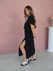 Summer Side Spilt Skirt - Black Linen
