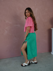 Summer Side Spilt Skirt - Emerald Green Linen
