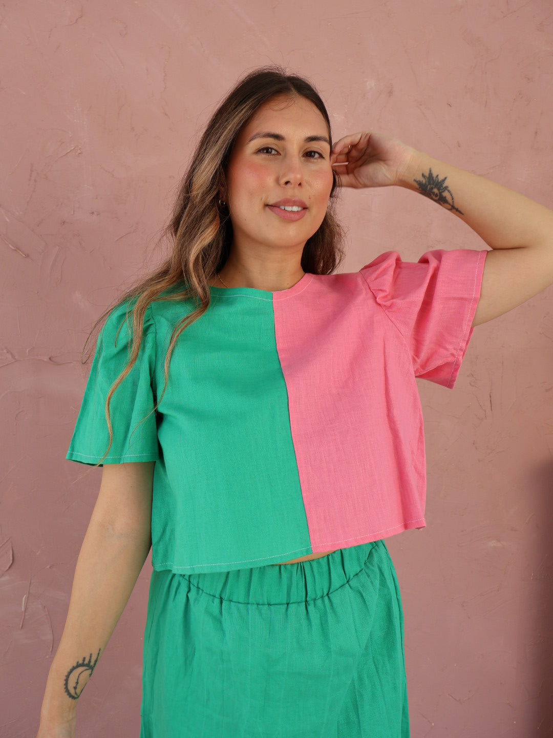 Posey Pink + Green Crop