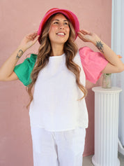 Everyday Tee - Pink + Green Sleeves