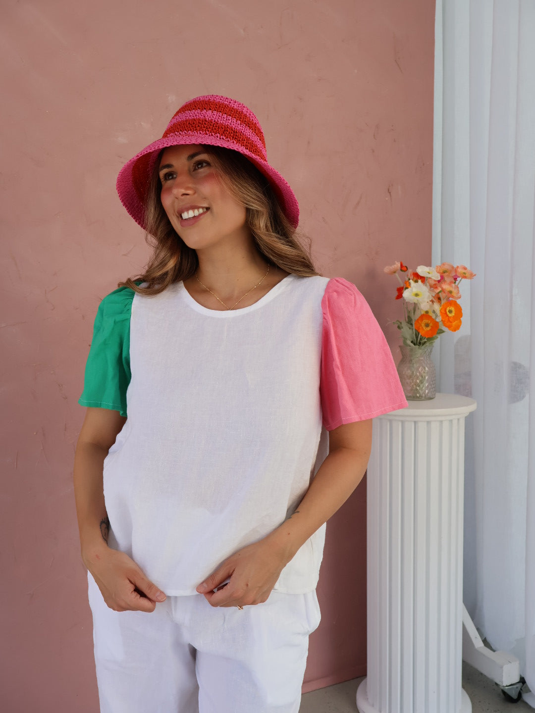 Everyday Tee - Pink + Green Sleeves