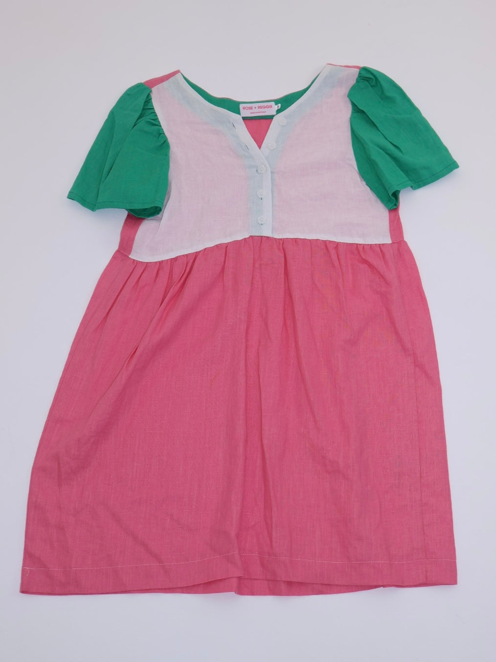 The Ella Dress - Pink + Green Linen