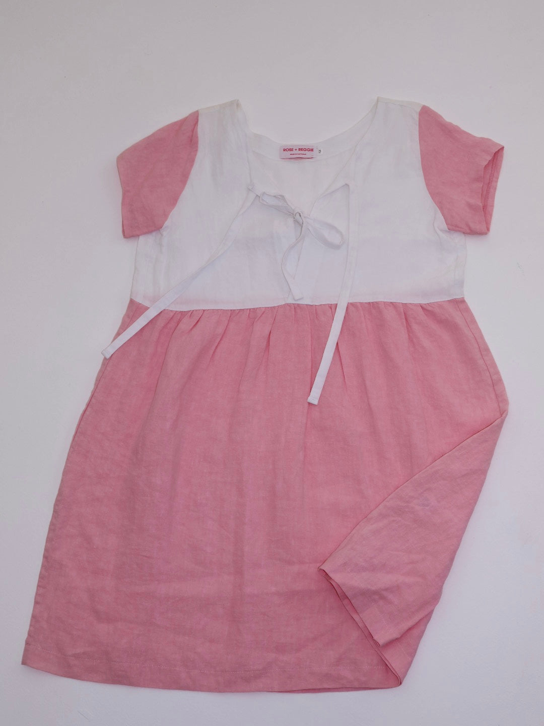 Lara Tie Dress - White and Bubblegum Linen