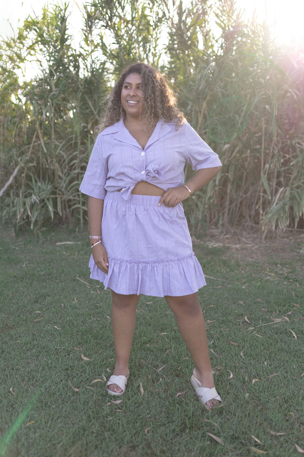 Isla Ruffle Skirt - Lilac Stripe Cotton
