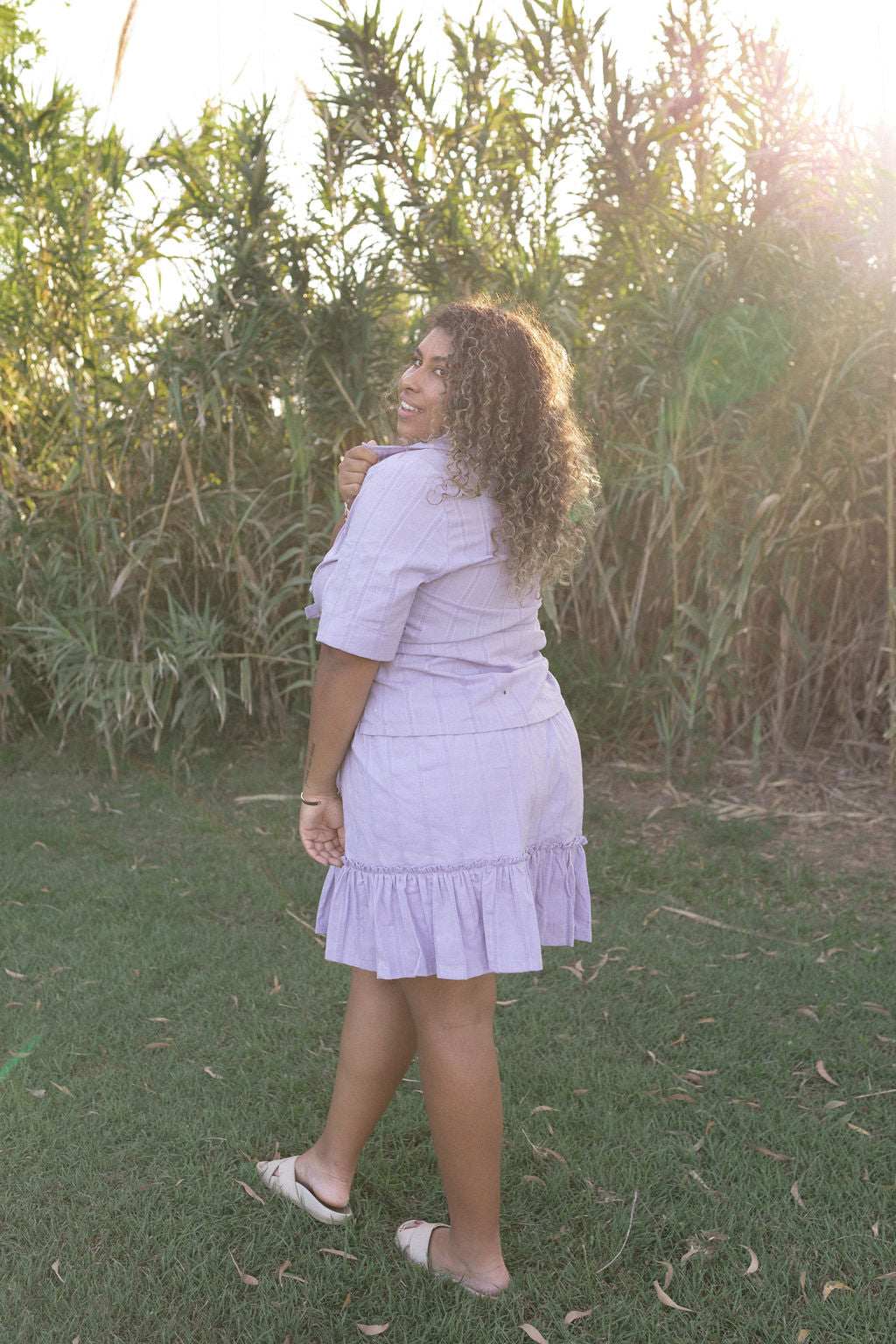 Isla Ruffle Skirt - Lilac Stripe Cotton