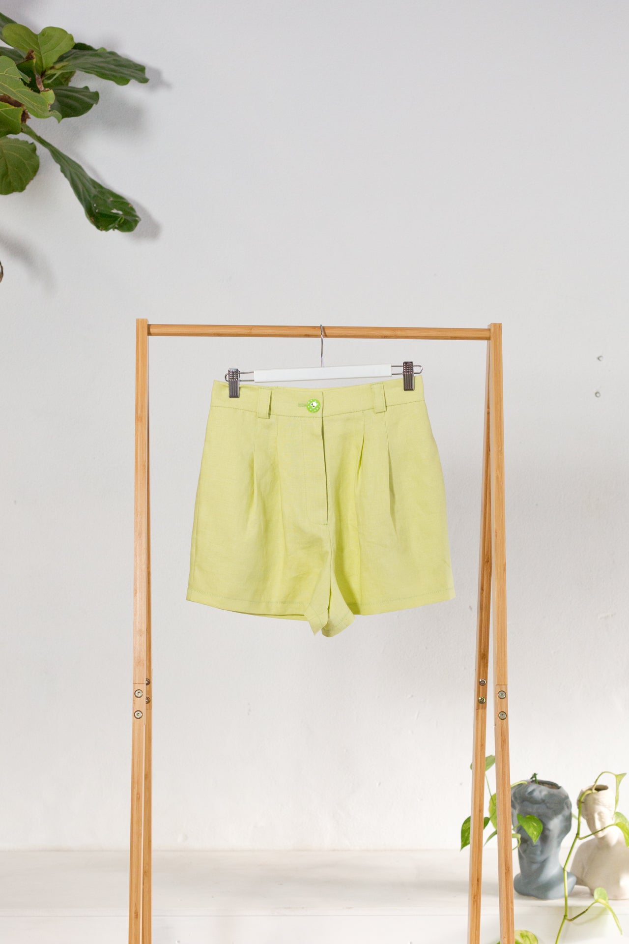 Harriet Pleat Pants - Lime Punch Linen